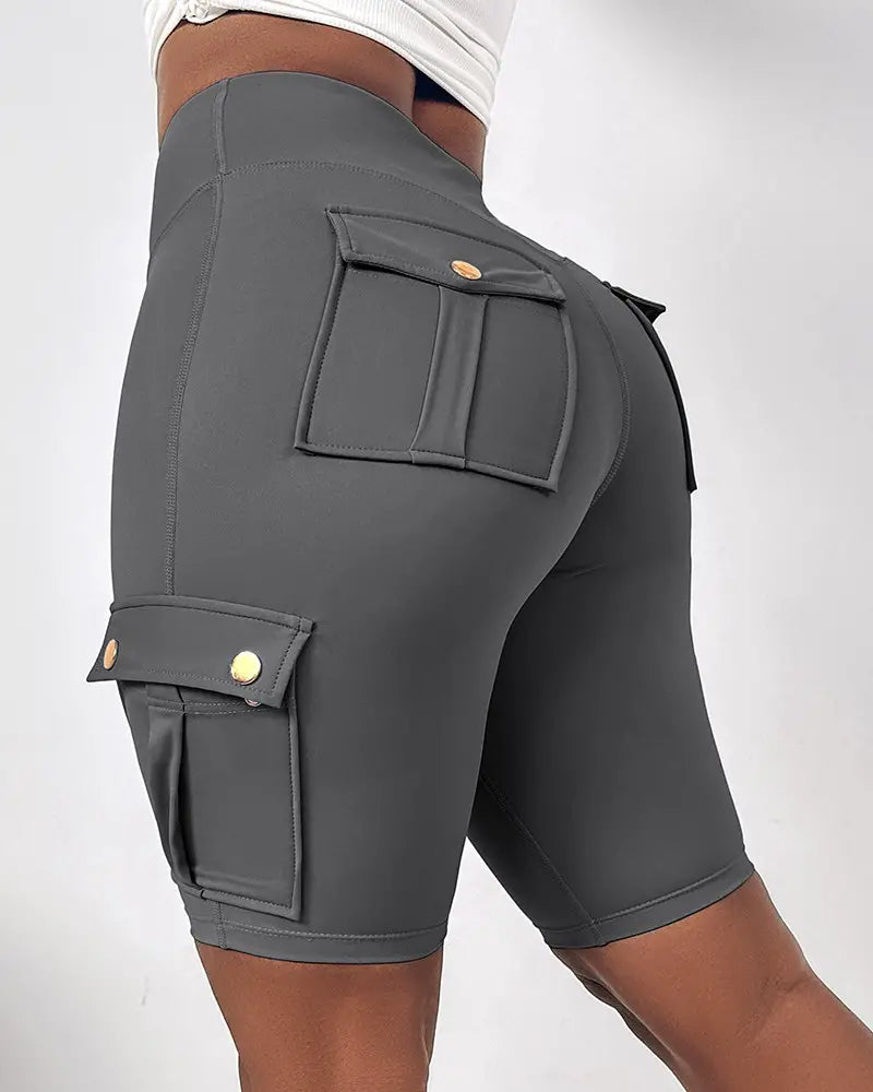 Damen Hohe Taille Sportliche Training Po-Lift Yoga Shorts Mit Taschen