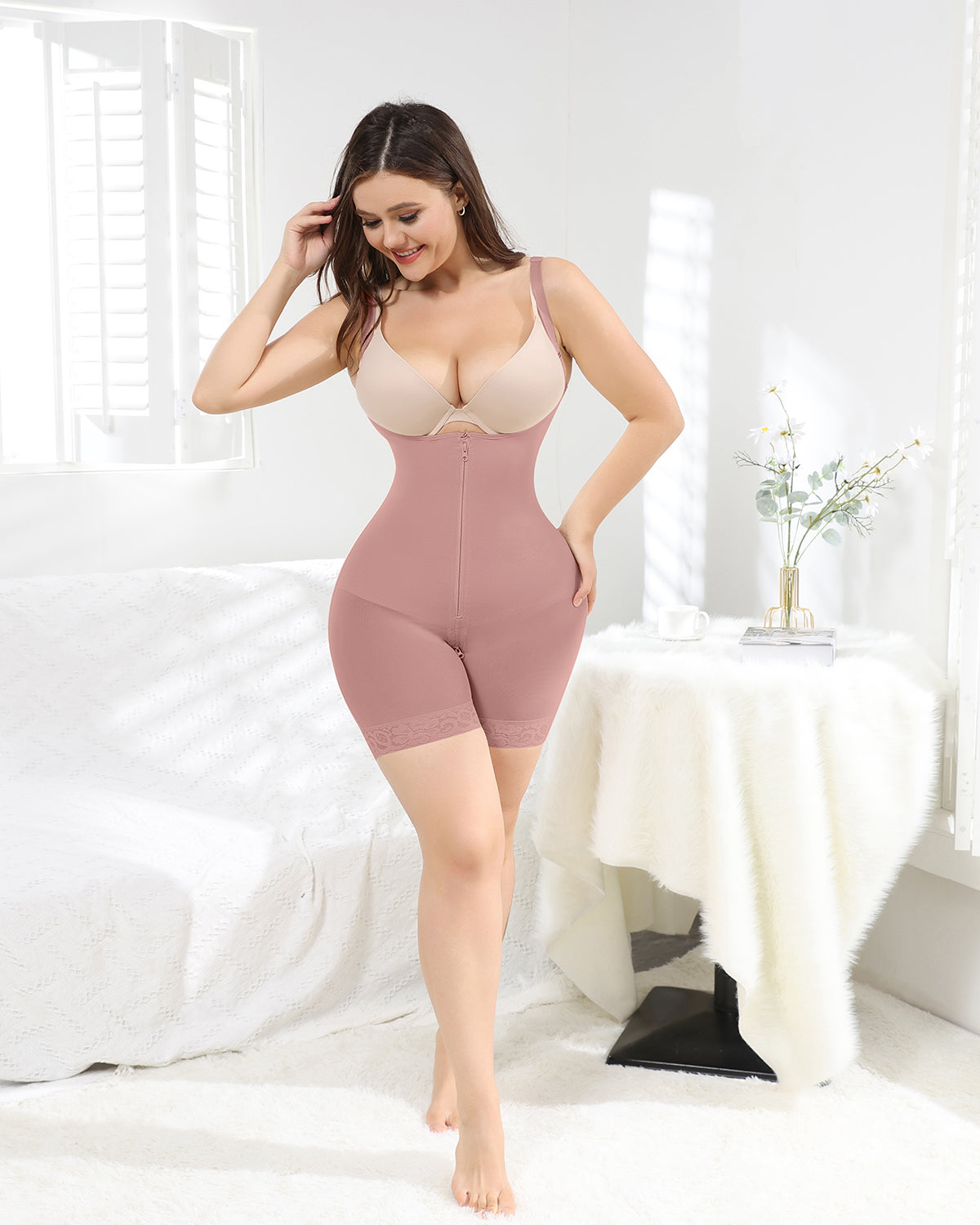 Rosybrown Bauchkontrolle Po-Lifter Bodys Shapewear Oberschenkel schlanker