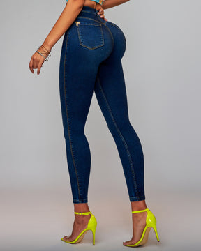 Po-Lift Push Up Knopfleiste Hohem Bund Stretch Glamouröser Glanz Denim Jeans