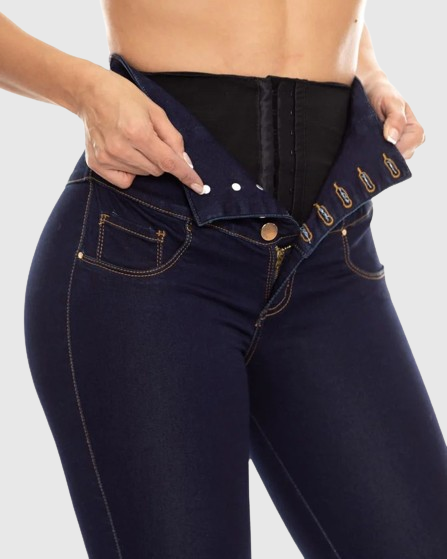 Kolumbianische Butt Lift Röhren Jeans mit hoher Taille und internem Gürtel