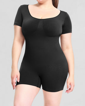 Kurzarm Rundhalsausschnitt Jumpsuit Bauchweg Nahtloser Po-Lift Body Shaper