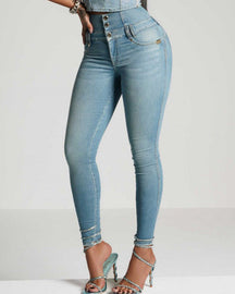 Hoch Taillierte Skinny Jeans Reißverschluss hinten Leggings