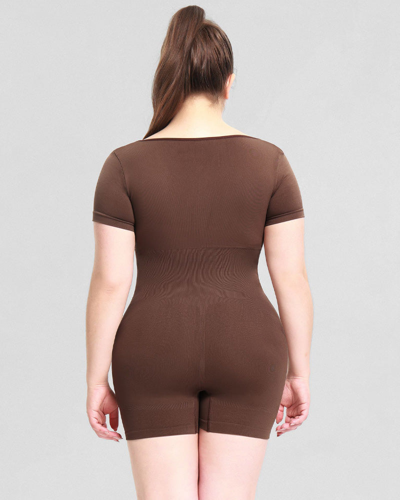 Kurzarm Rundhalsausschnitt Jumpsuit Bauchweg Nahtloser Po-Lift Body Shaper