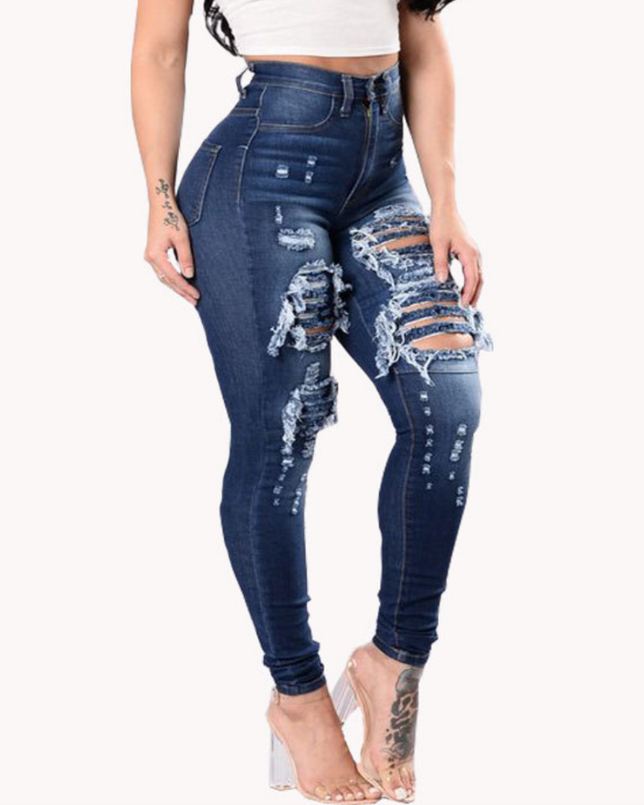 Shapshe® Niedrige Taille zerrissene Skinny Denim Jeans im kolumbianischen Design mit Po-Lift