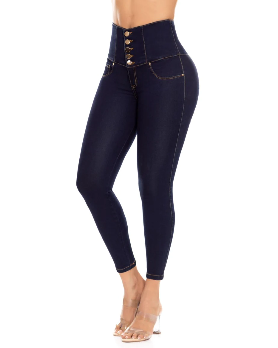 Kolumbianische Butt Lift Röhren Jeans mit hoher Taille und internem Gürtel