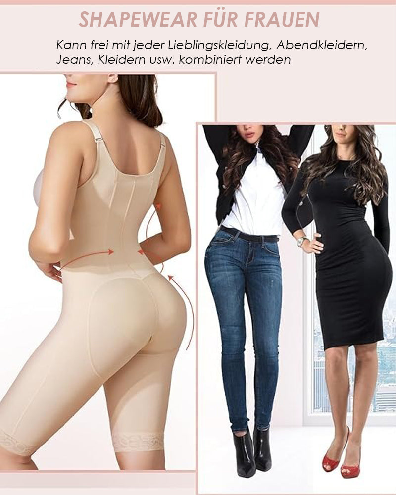 Shapewear für Damen, beige, Bauchkontrolle, Stahlknochen-Body mit breitem Riemen