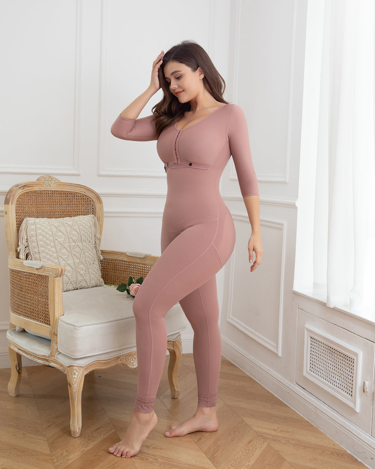 Rosybrown lange Ärmel volle Büste abnehmen feste volle Körper Shaper Shapewear