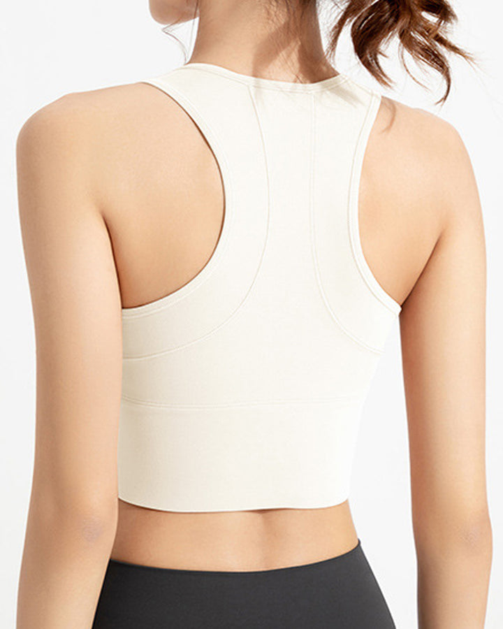 Hoher Wirkung Reißverschluss Vorne Tank Top Racerback Bügellose Yoga Sport BHs