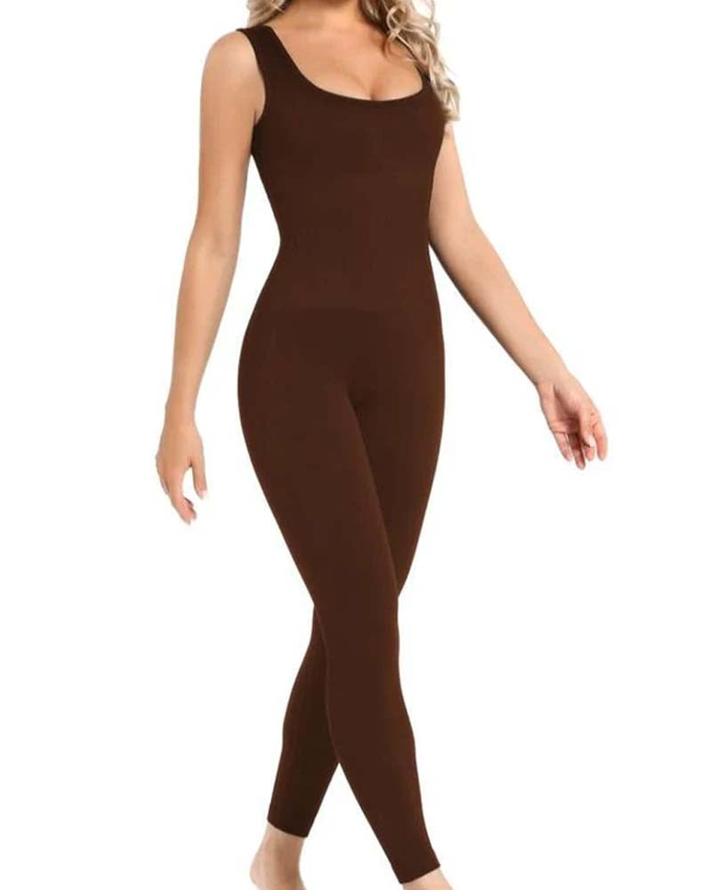 Gerippte Ärmellose Quadratischer Ausschnitt solide ein Stück Unitard Jumpsuit Bodysuit